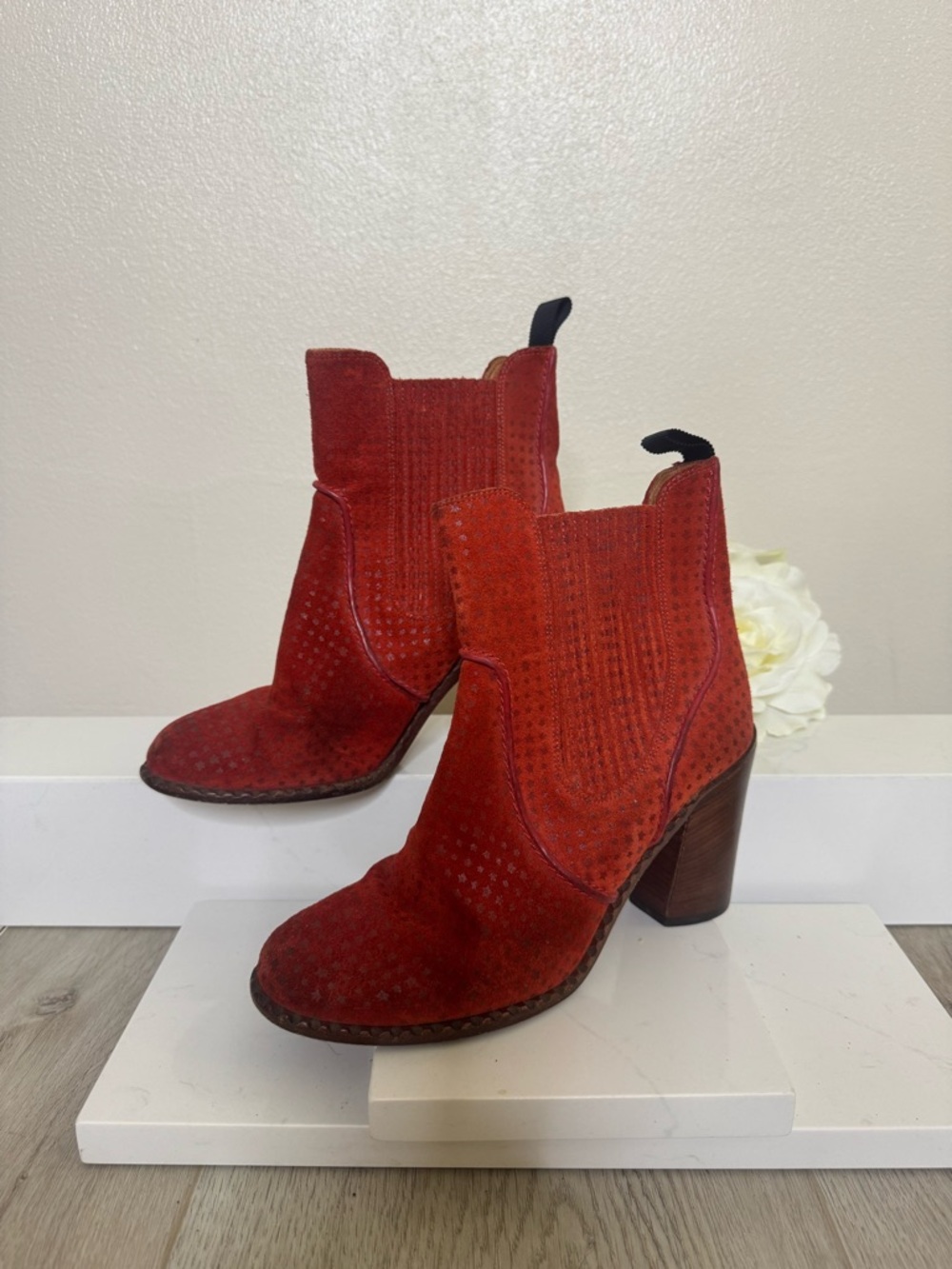 Marc By Marc Jacobs Red Suede Perforated Ankle Booties